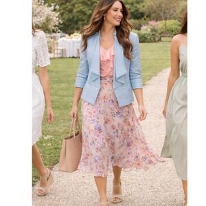 White House Black Market Blue 100% Leather Jacket Draped Open Front Women's S